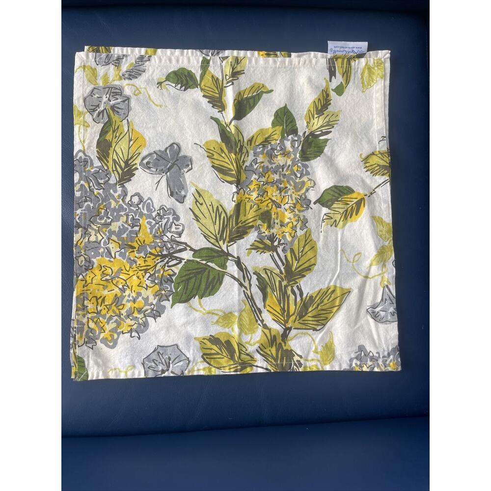 April Cornell yellow Gray floral napkins set of 4. Cotton 12” Square